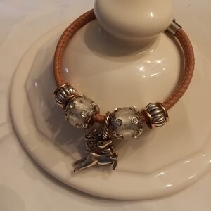 Brighton Pinkish Tan Leather Bracelet with Silver and Gold Accents